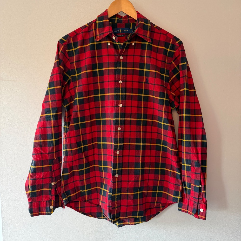 Polo Ralph Lauren Mens Classic Fit Red Plaid Long Sleeve Button Down Shirt M